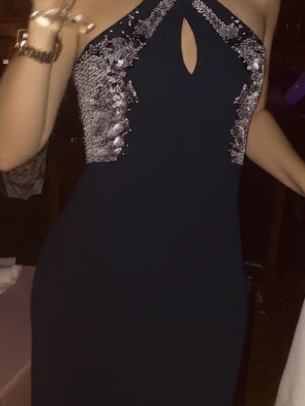 Cache Navy Maxi Dress with Sparkle Halter Bodice